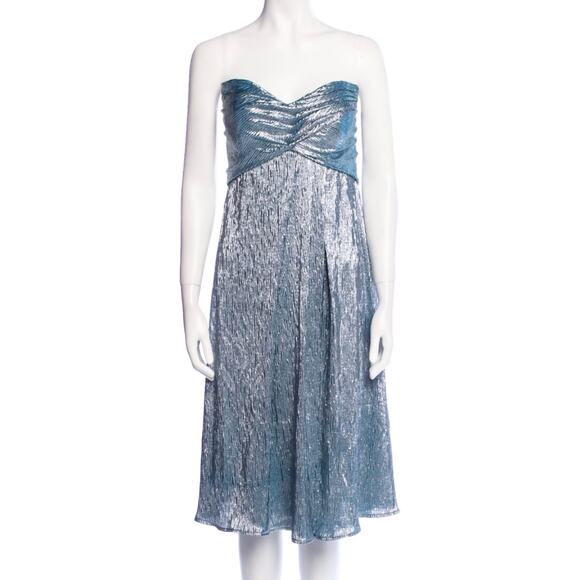 Rene Ruiz Collection Blue Metallic Strapless Sweetheart Column Dress 6 - Picture 5 of 9